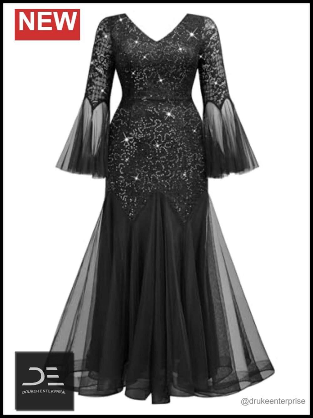 Women's Plus Size Sequin Mermaid Formal Evening Gown Tulle - Picture 4 of 6